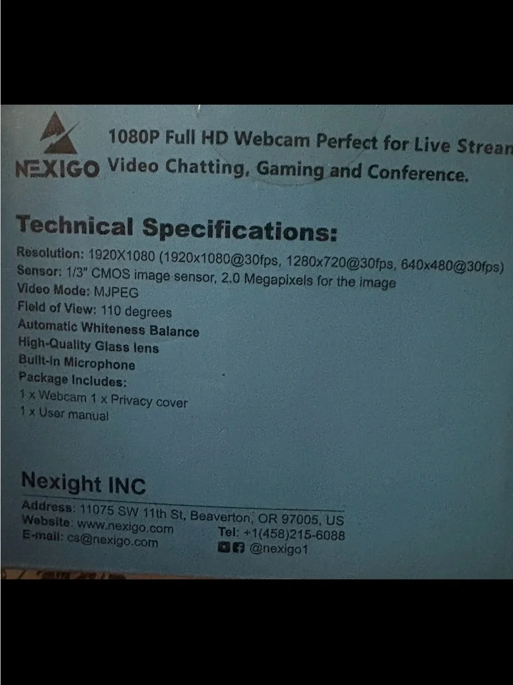 Nexigo N660 1080P Full HD Webcam - Black